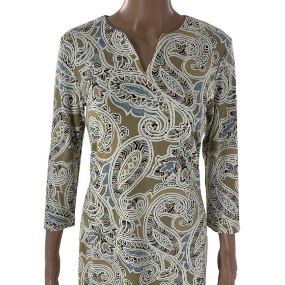 J. McLaughlin Taupe Carly Paisley V Neck Catalina Cloth Dress - Picture 4 of 10